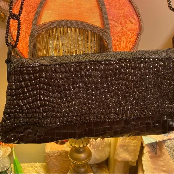 Just Cavalli folding bag in patent faux gray/brown leather with charcoal accents - Picture 8 of 12